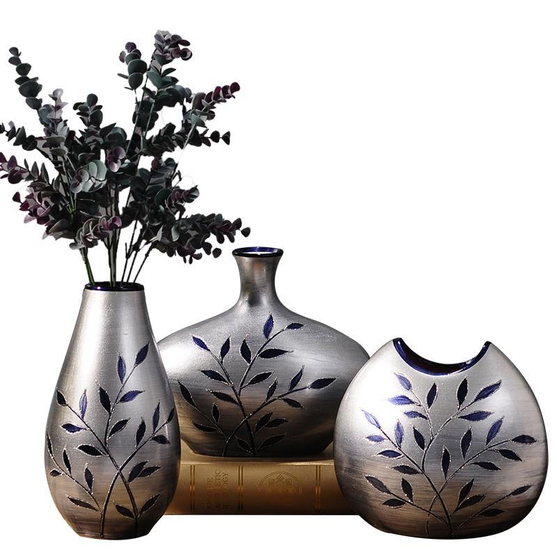 花瓶 插花器 手绘陶瓷花瓶摆设 新古典家居客厅玄关电视柜装饰摆件-D款花瓶