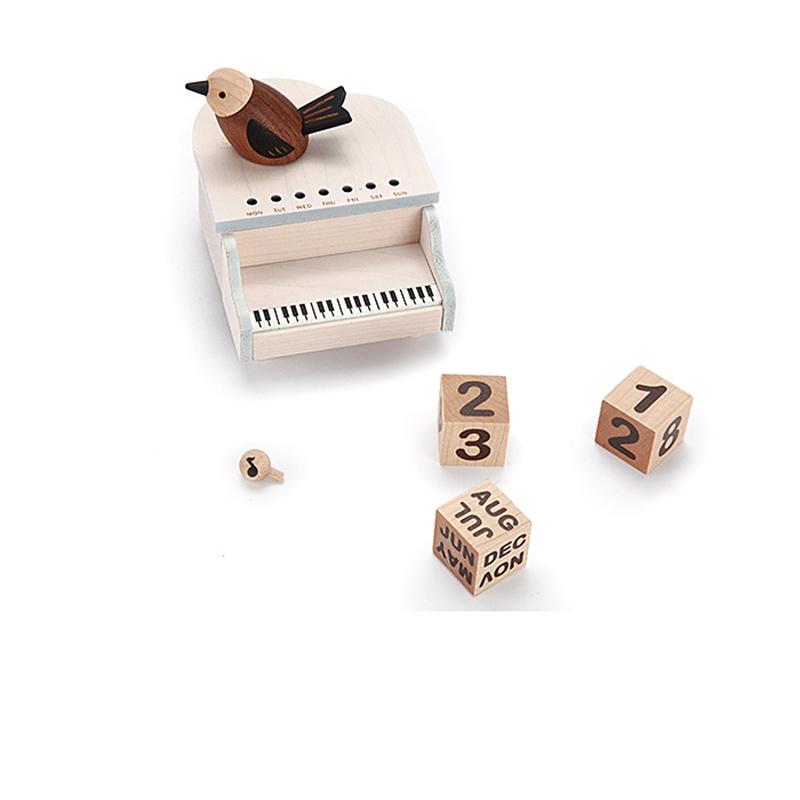 木质音乐盒创意钢琴小鸟万年历送女生儿童节生日日历八音盒