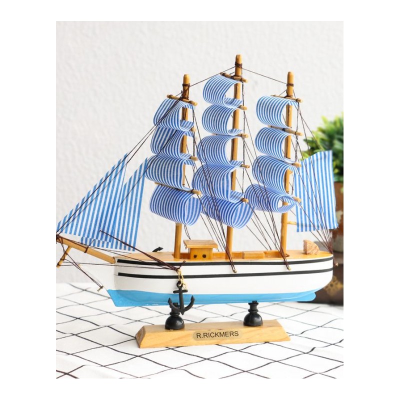地中海风格实木帆船装饰品摆件创意船模型工艺品船模海盗船木船-24cm TOP1 A款