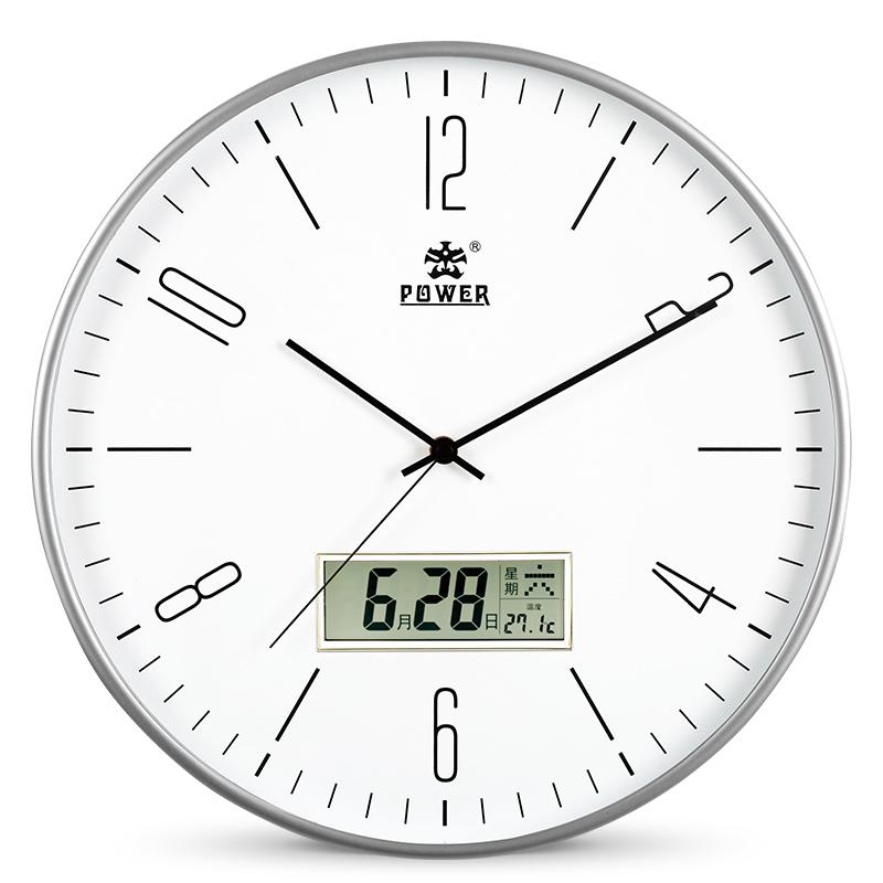 卧室简约时钟创意客厅挂表现代挂钟欧式个性圆形钟表-14英寸-银色-日历款