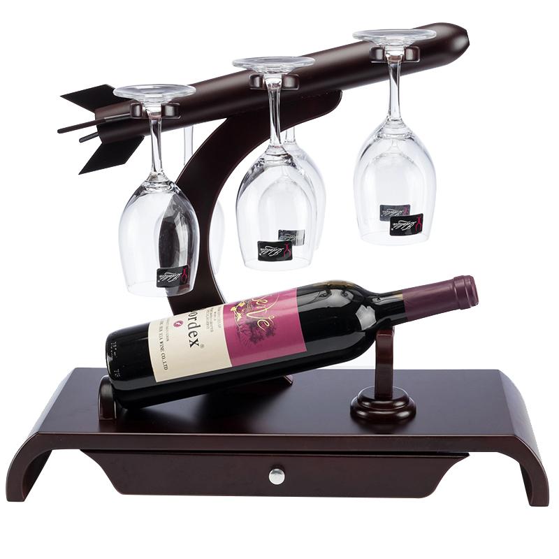 木制酒架红酒架创意欧式葡萄实木酒架酒杯架倒挂酒柜摆件-商务 飞机无酒杯
