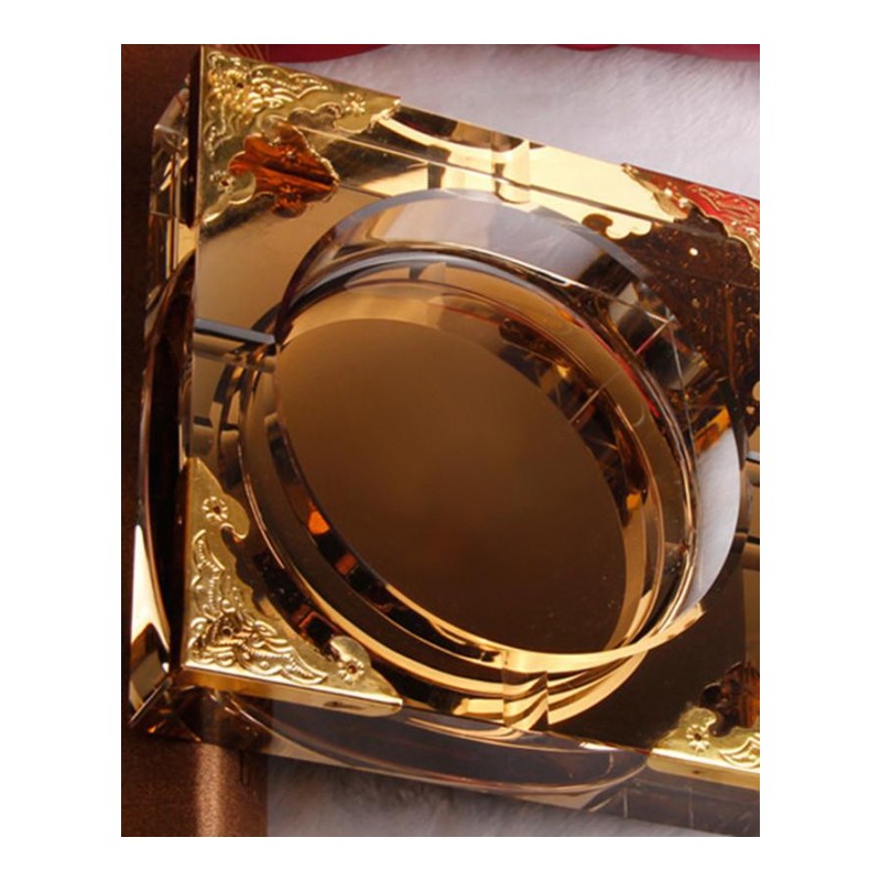 水晶玻璃大号烟灰缸卧室客厅欧式创意个性多功能水晶烟灰缸- 150mm土金（四角金属)