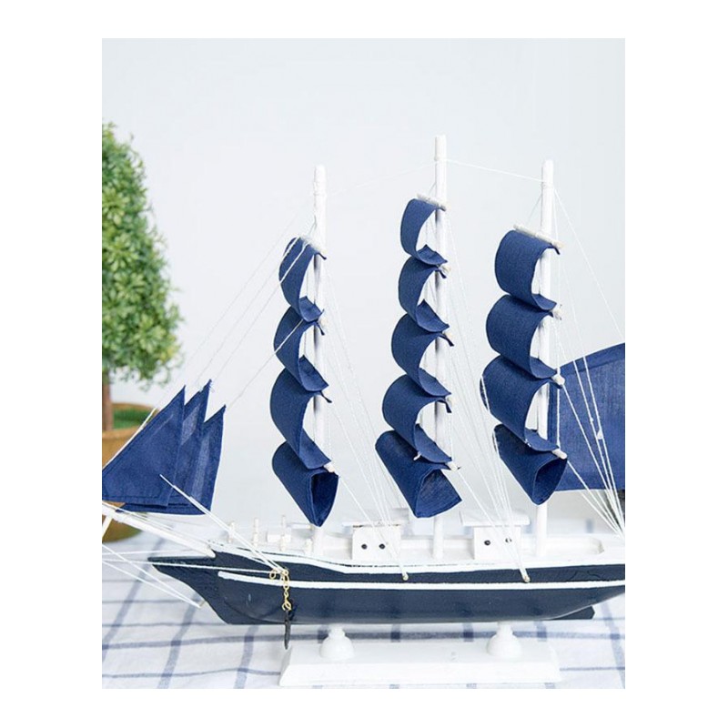地中海实木帆船摆件酒柜装饰品家居饰品帆船一帆风顺摆件帆船模型-新款大号A