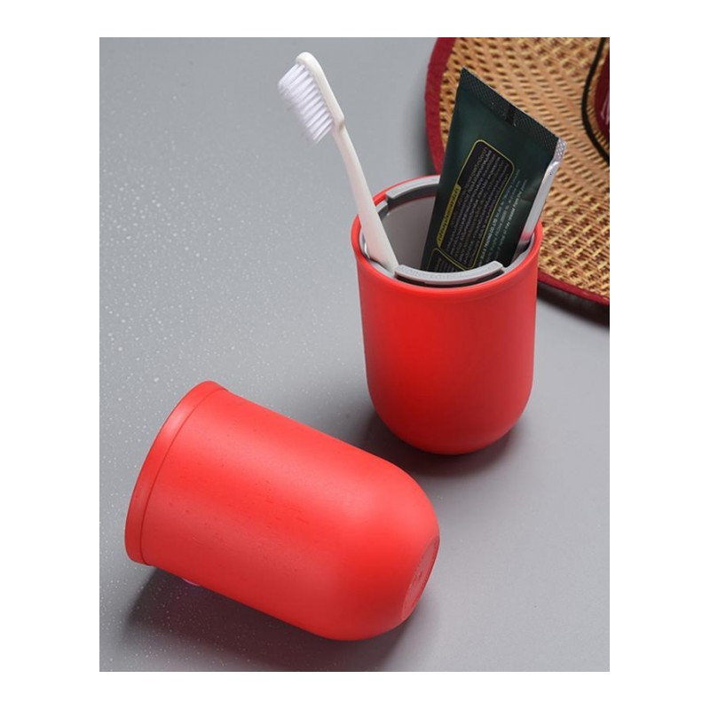 旅行洗漱杯便携漱口杯创意刷牙杯情侣塑料口杯旅游牙刷盒牙缸-红色