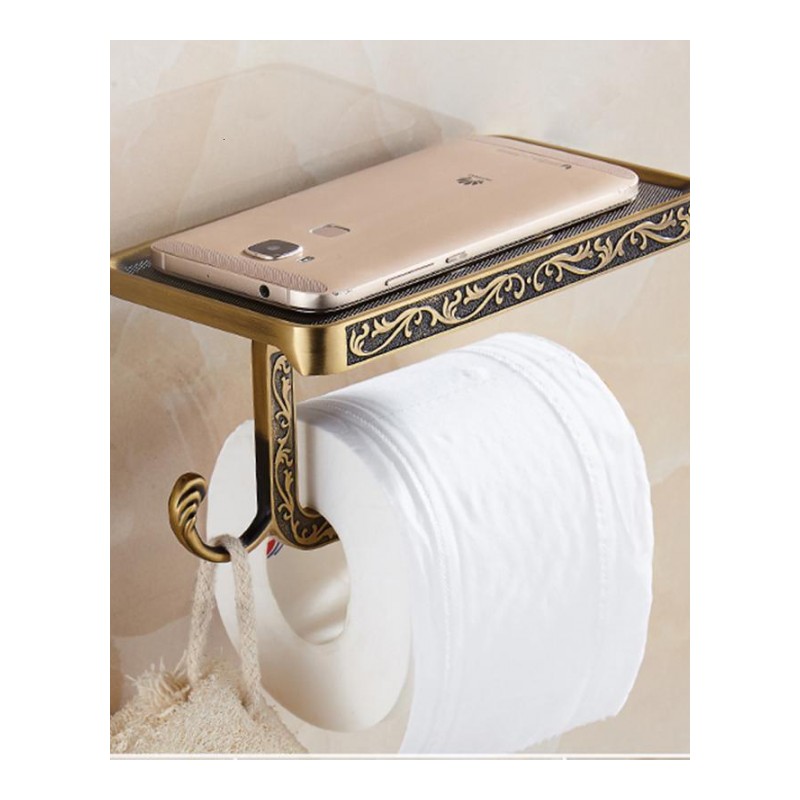 卫生间手纸架厕所浴室卫生间欧式手机架纸巾卷纸架复古纸巾架卫生纸置物架-黑古色花手机架
