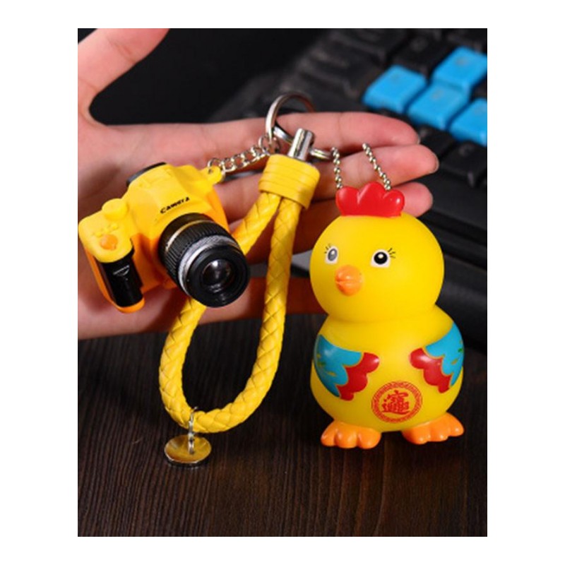 创意卡通可爱小鸡钥匙扣女士包包挂件汽车招财鸡钥匙链钥匙扣-财鸡+黄绳+黄相机
