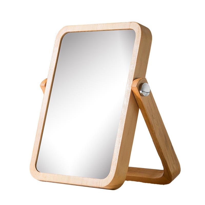 台式化妆镜欧式镜子简约木质梳妆镜便携桌面镜可折叠镜-木小