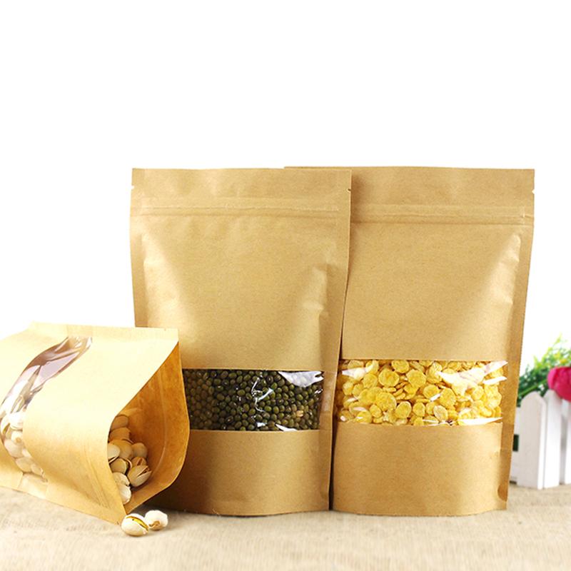 加厚磨砂牛皮纸袋透视食品密封包装袋花茶糖果茶叶叶密自封口袋-23x35+5(50个)