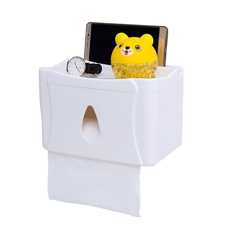 卫生间纸巾盒厕纸盒防水长方形多功能抽纸盒创意厕所免打孔纸巾收纳盒-白色