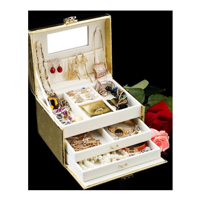 首饰盒木质欧式韩式小手饰品收纳盒带锁复古多层结婚生日礼品