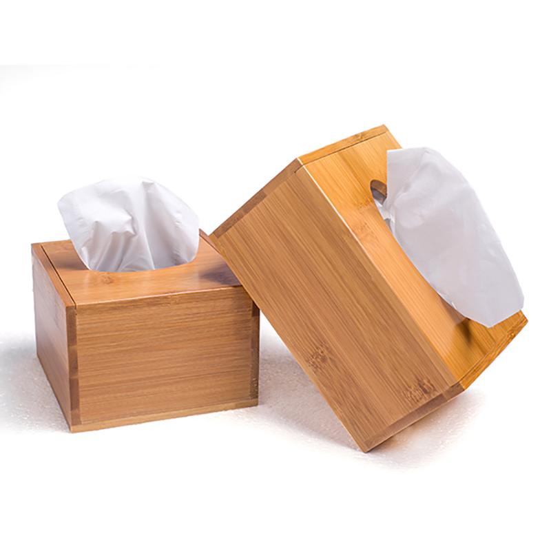 创意纸巾盒简约竹质卷纸收纳盒客厅餐巾抽纸盒-翻盖小号