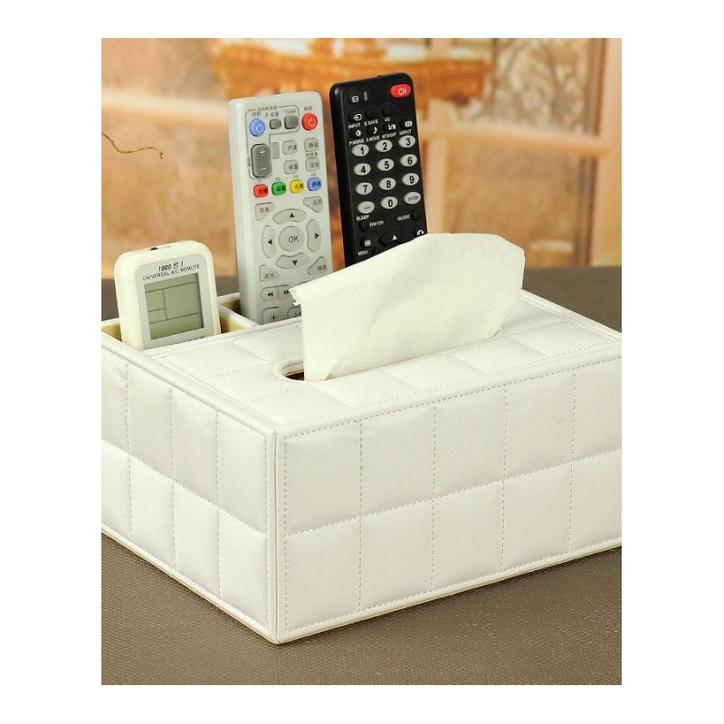 桌面收纳盒纸巾盒创意欧式皮质多功能防水遥控器储物盒抽纸盒-黑3格