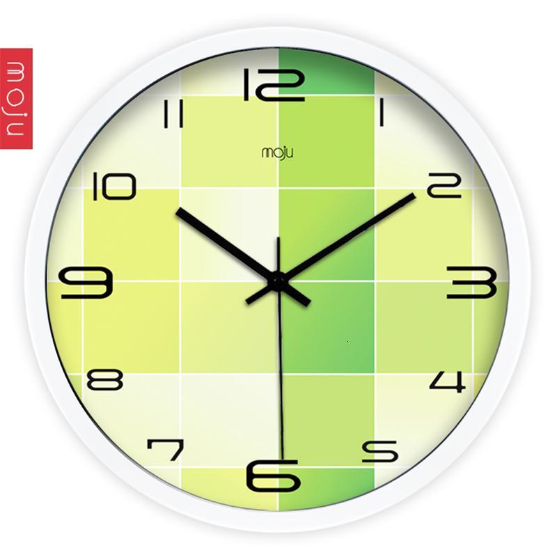 MOJU 创意艺术现代时尚16寸清新绿色挂钟 客厅静音石英挂钟 装饰挂钟 墙壁挂钟壁钟 金属边框