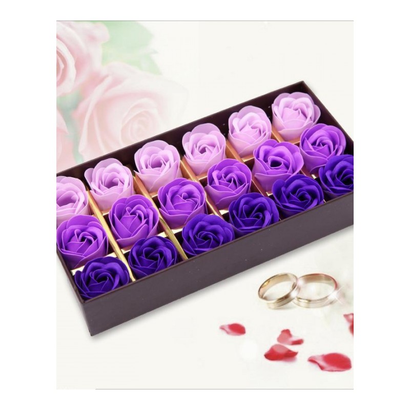 七夕 浪漫礼品咖啡盒玫瑰花皂花(18朵)--渐变紫色