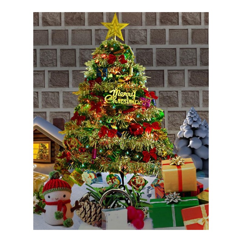 开馨宝 90cm吧台圣诞树套餐树带LED灯搭配套餐加密配饰品树 0.9米pvc圣诞节装扮树套装
