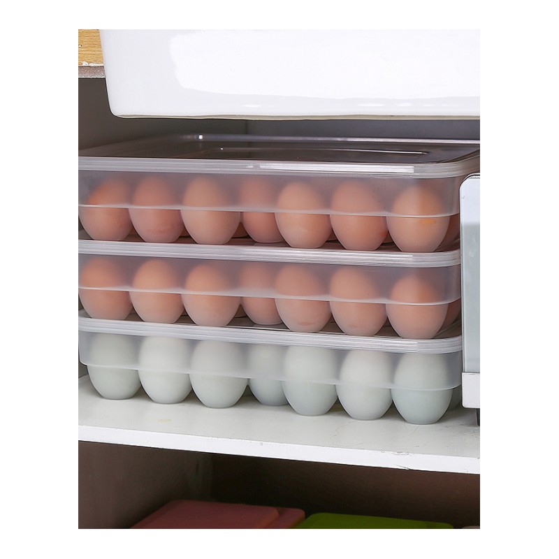 塑料加厚防摔鸡蛋保鲜盒冰箱 鸡蛋收纳盒 带盖单层34格鸡蛋托 冰箱收纳盒