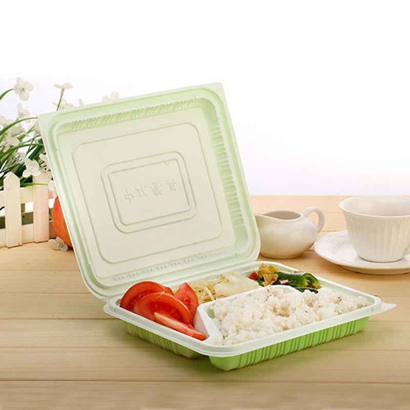 打包盒 便当盒 快餐盒 四格连体餐盒 一次性塑料打包盒 快餐盒 外卖套餐盒-四格连体 绿白50个