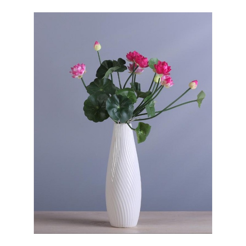仿真花陶瓷花瓶现代简约花艺套装摆件创意客厅插花家居装饰品-静漪+小荷花2枝
