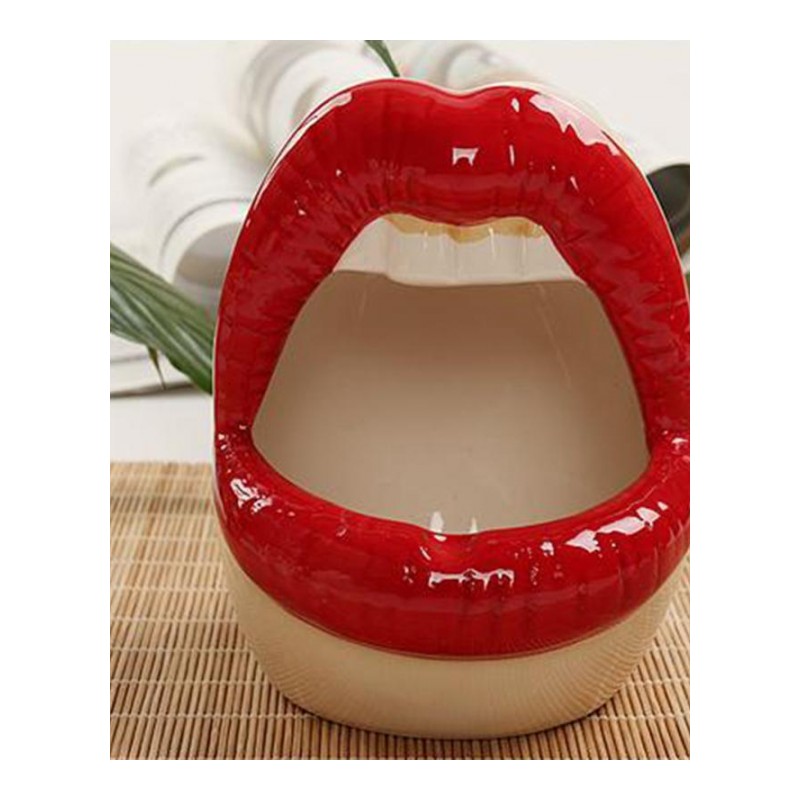时尚烟灰缸可爱嘴唇陶瓷烟缸创意个性烟灰缸时尚家居摆件礼品-红色