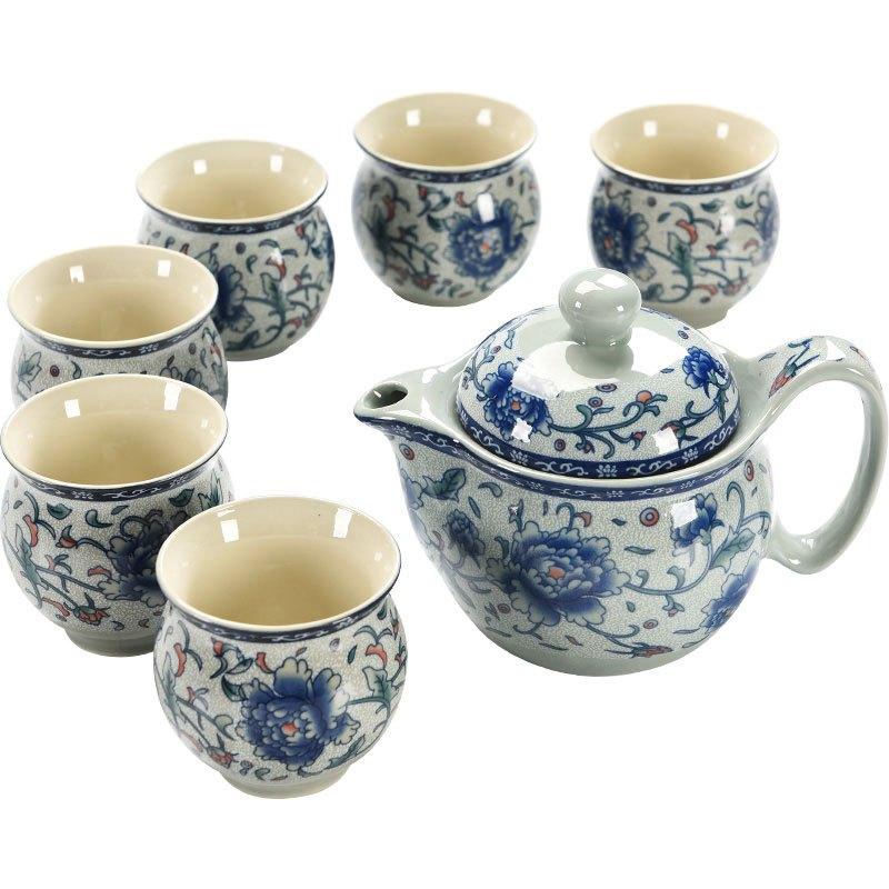 茶具套装整套陶瓷双层杯功夫茶具中式青花瓷茶壶茶杯家用生活日用家庭清洁生活日用家居器皿水具水杯套装