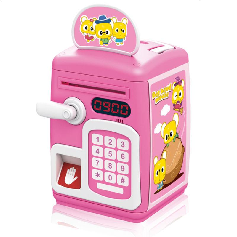 儿童指纹感应存钱罐密码箱自动卷钱储蓄罐音乐玩具ATM保险柜
