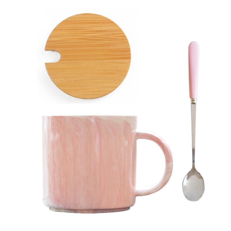 大理石纹陶瓷马克杯水杯子燕麦片早餐杯情侣杯牛奶咖啡杯带盖勺