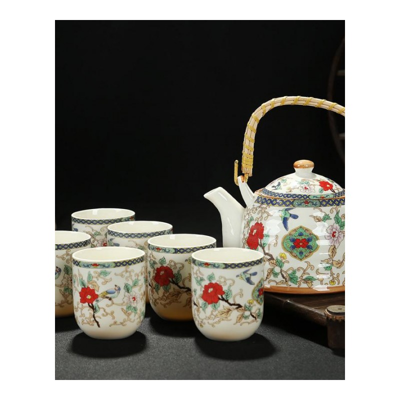陶瓷功夫茶具一壶六杯套装大容量手提茶壶家用大号凉水壶茶杯