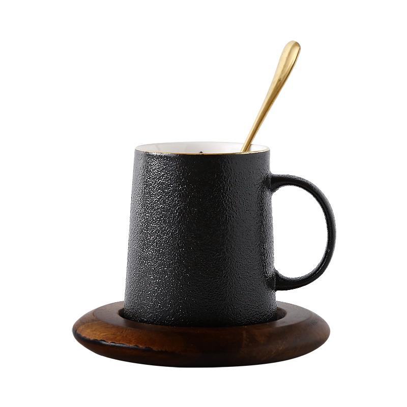 北欧粗面简约骨瓷马克杯黑色咖啡杯磨砂陶瓷水杯精致英式下午茶杯