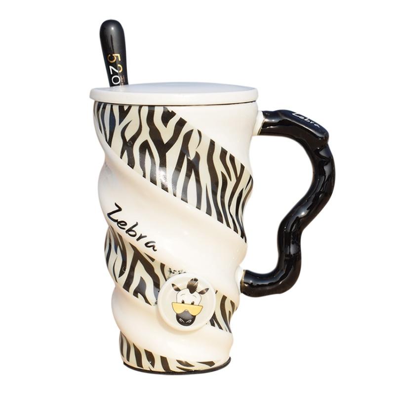创意简约情侣杯陶瓷杯子大容量水杯马克杯带盖带勺咖啡杯牛奶杯子