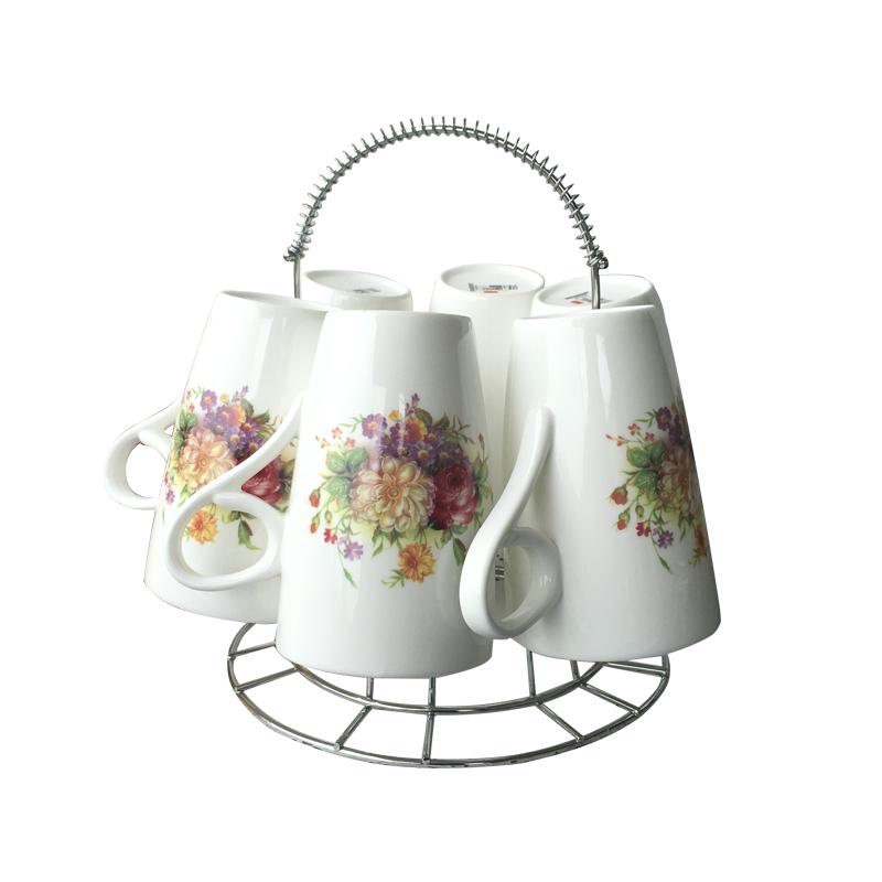 240ml欧式陶瓷茶杯小水杯套装客厅客人喝水咖啡杯6只装送杯架家用