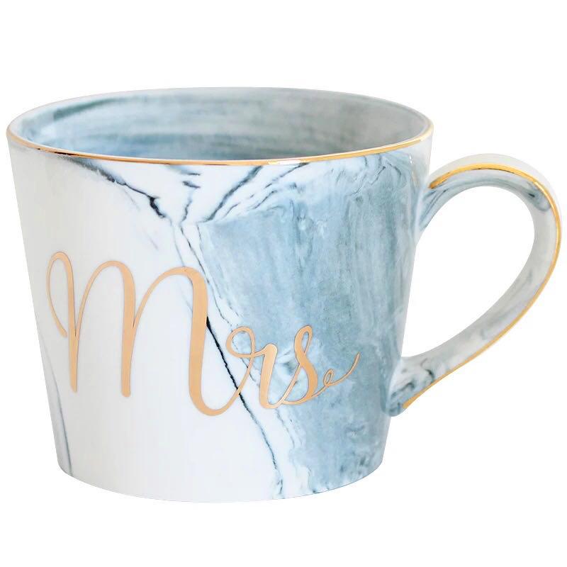 创意欧式大理石金边陶瓷杯带盖勺马克杯家用女办公室咖啡杯子情侣