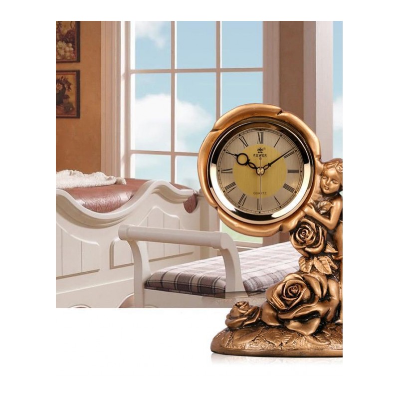 创意台钟客厅桌面摆件欧式钟表座钟时钟复古大号石英钟-母爱