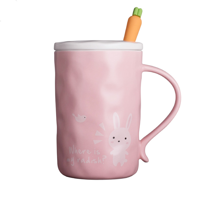 创意可爱兔子陶瓷马克杯咖啡杯带盖勺情侣水杯办公室喝水杯子卡通
