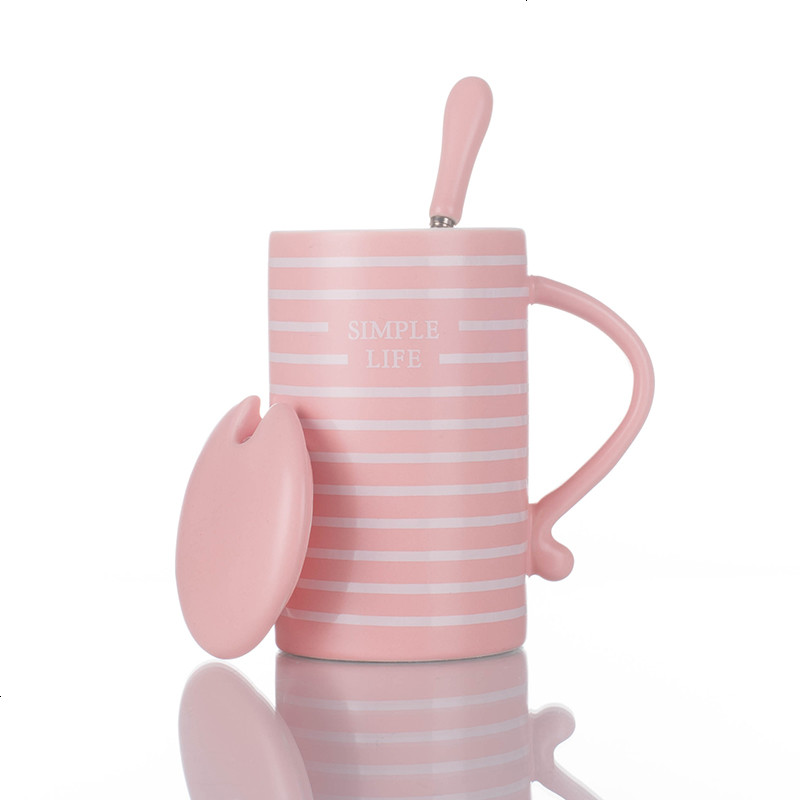 韩式简约马克杯带盖勺潮流陶瓷杯子个性情侣杯牛奶咖啡杯水杯礼盒