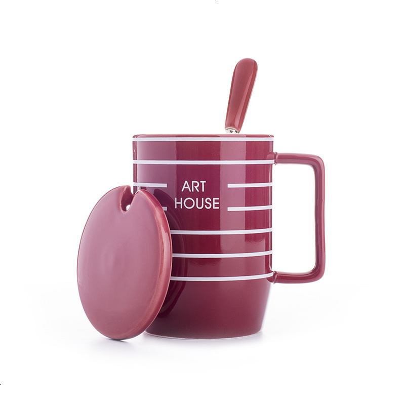 创意韩版情侣水杯子陶瓷杯马克杯带盖勺子办公室早餐杯牛奶咖啡杯