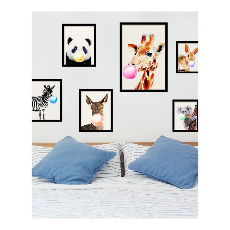 个性水彩动物相框装饰画客厅卧室餐厅背景墙自粘创意墙贴纸贴画