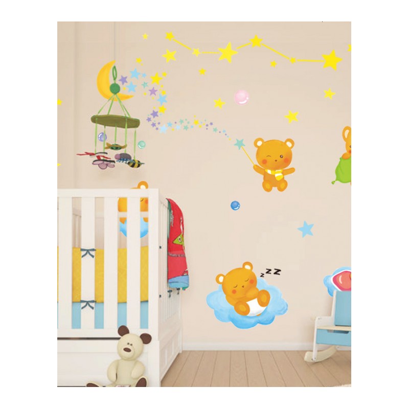 儿童房间墙贴纸卧室装饰卡通可爱动漫宝宝房间自粘贴画小熊月亮