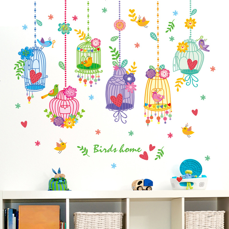 幼儿园墙贴纸贴画儿童房间装扮布置童话梦幻挂饰坠卡通小鸟鸟笼