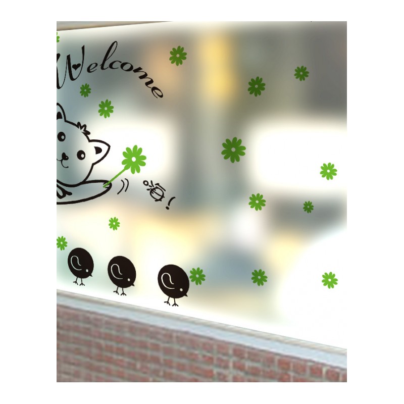 墙贴纸贴画店铺店橱窗玻璃窗户卡通可爱儿童房间教室欢迎光临