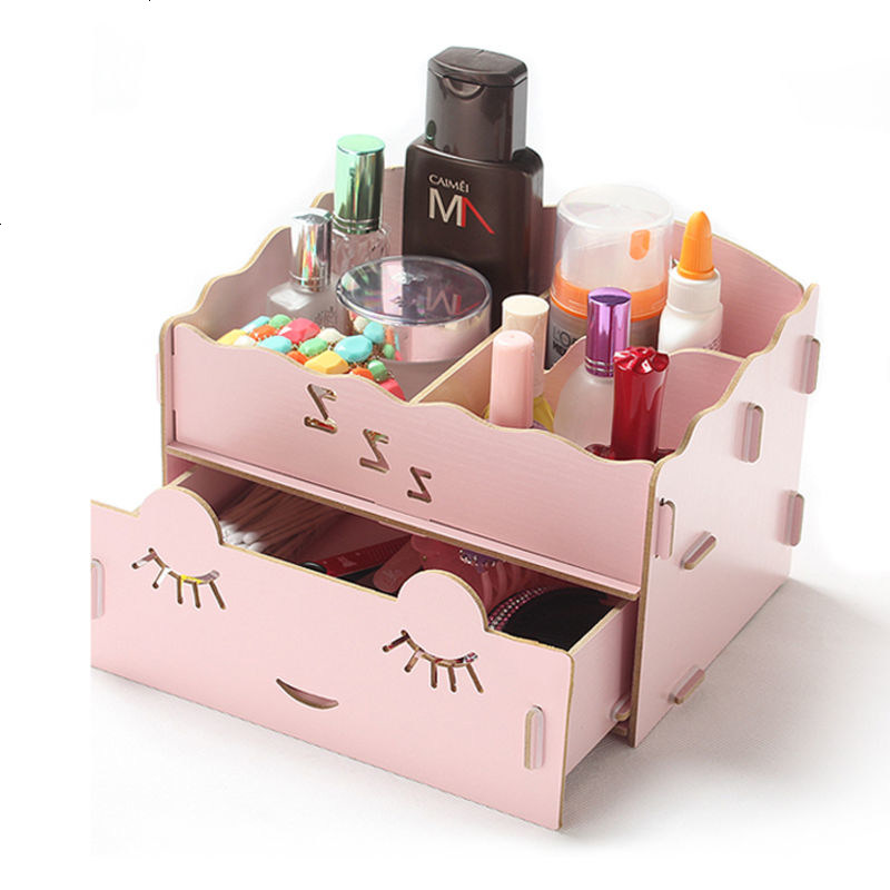 桌面化妆品收纳盒化妆盒木质办公桌整理盒护肤品储物盒