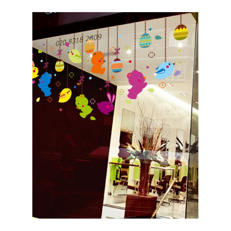 儿童房间卧室玻璃墙贴画卡通动物幼儿园教室窗户橱窗贴纸饰装饰