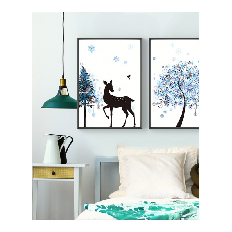 简约现代装饰画房间客厅卧室墙壁挂画创意个性雪花林麋鹿动物壁画