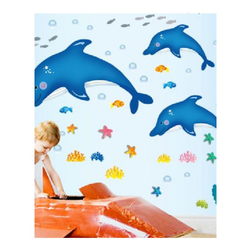 海底世界墙贴纸儿童房装饰卫生间幼儿园教室布置海洋海豚卡通贴画