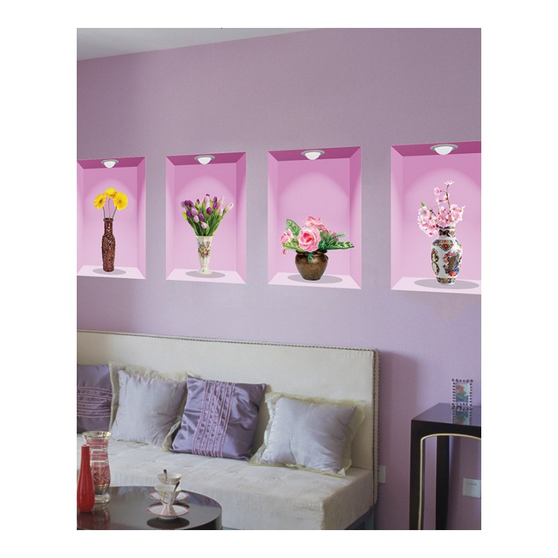 贴画客厅餐厅走廊楼梯墙壁装饰墙贴纸卧室温馨花瓶仿真花卉