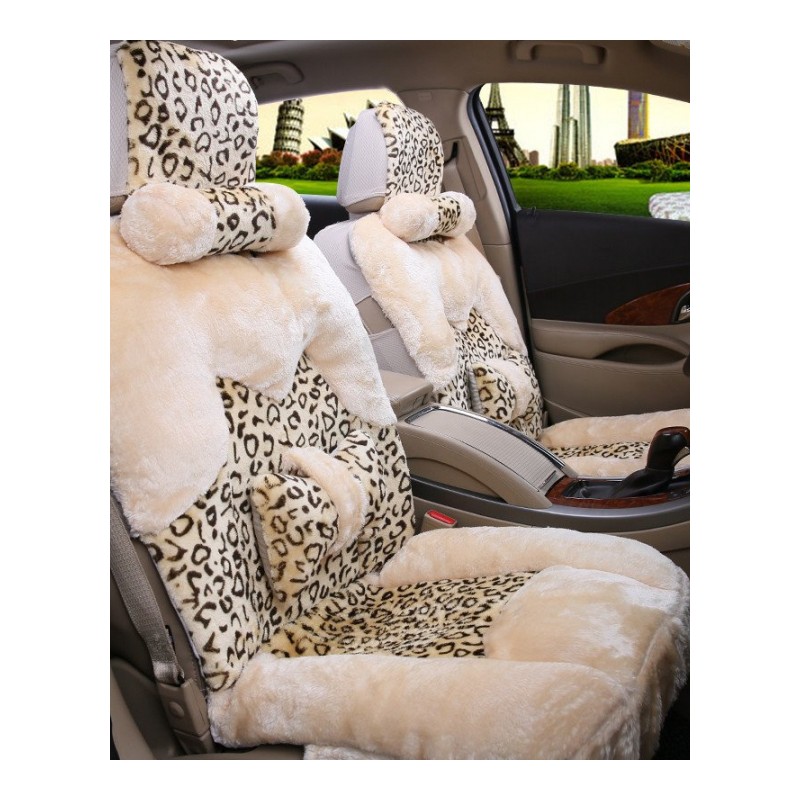 汽车坐垫冬季保暖豹纹毛绒座垫 五座通用
