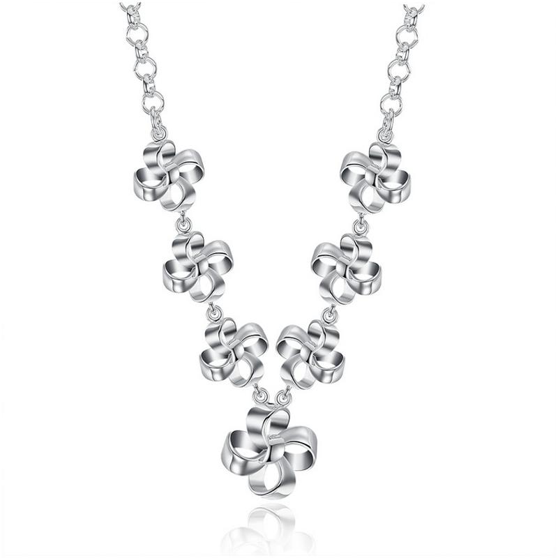 N832Women Silver Necklace 镀纯银日韩配饰女气质花朵项链坠送女朋友七夕情人节礼物