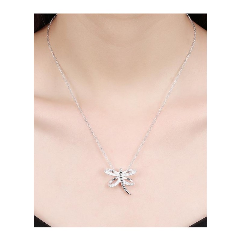 N865 Women Silver Necklace 镀纯银日韩蝴蝶配饰女水晶项链坠送女朋友七夕情人节礼物