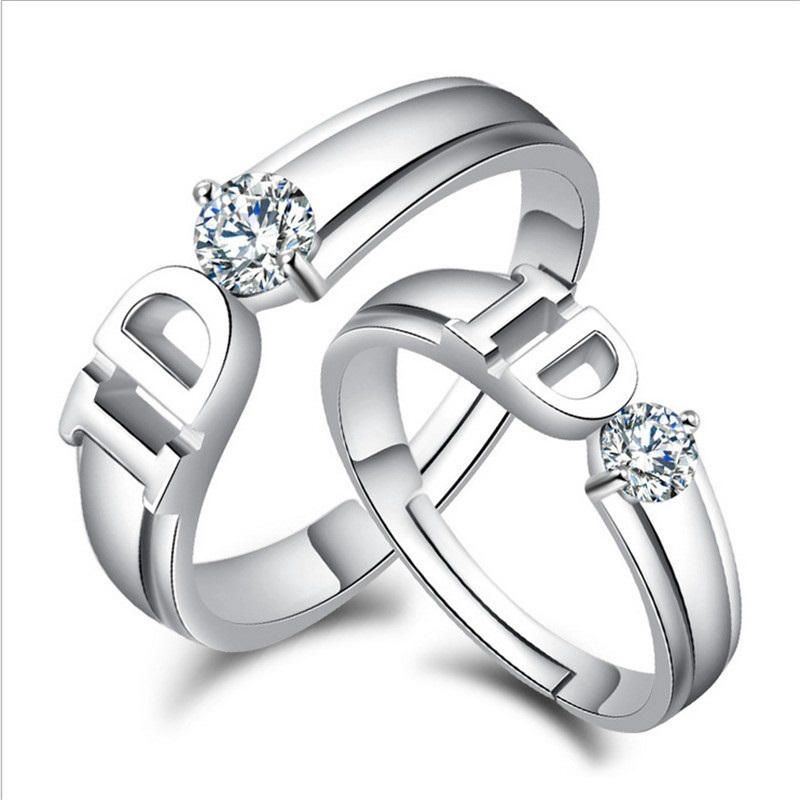 镀镀925银戒指对戒 男女情侣款仿钻 1314一生一世 开口戒指送女朋友七夕情人节礼物