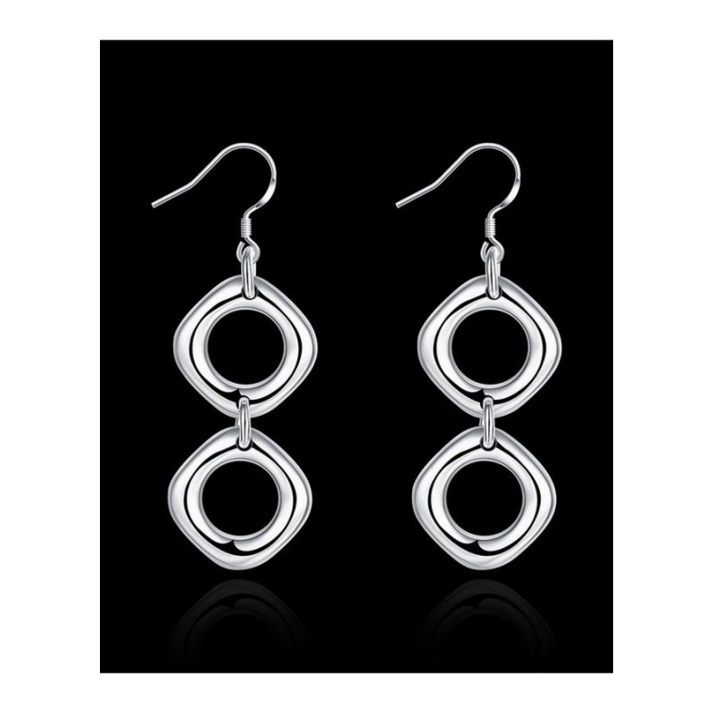 E024 Women silver plated earring镀925纯银长款方形时尚个性耳