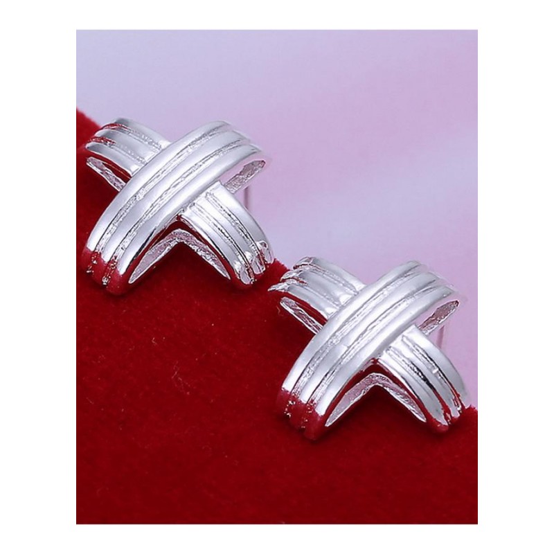 E031Women silver plated earring镀925纯银十字架耳钉女时尚耳环